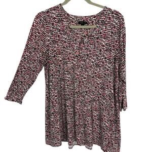 J Jill Wearever Button Back Top Size Medium 3/4 Sleeve Multi color Pattern